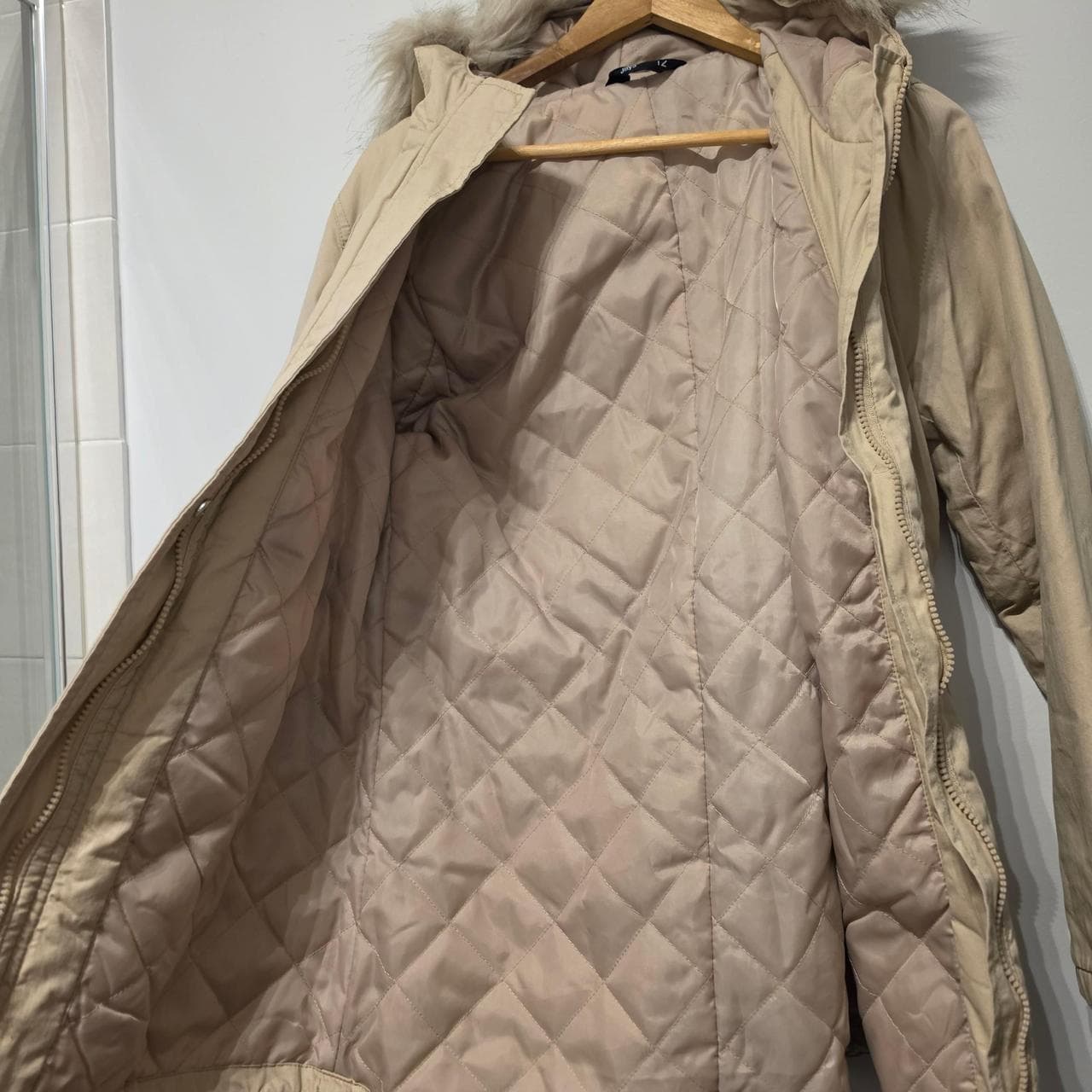 Jay Jays Tan Quilted Diamond Pattern Winter Parka With Fur Hood β photo 4 of 7