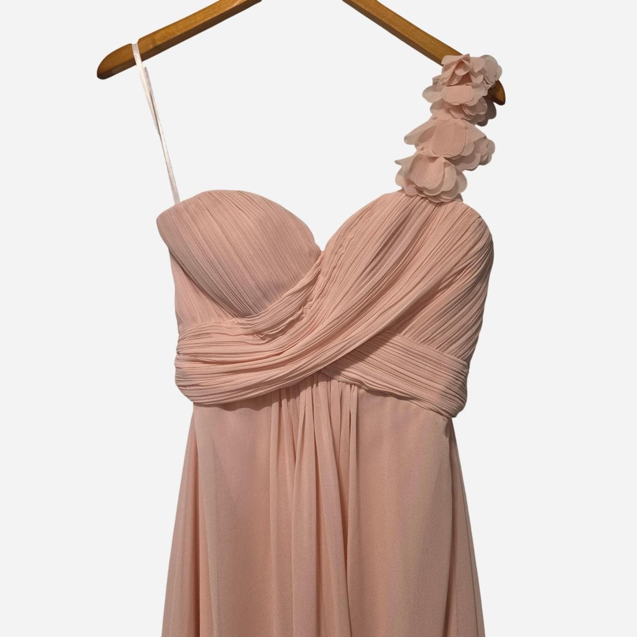 Blush Pink One Shoulder Chiffon Bridesmaid Dress — photo 3 of 7