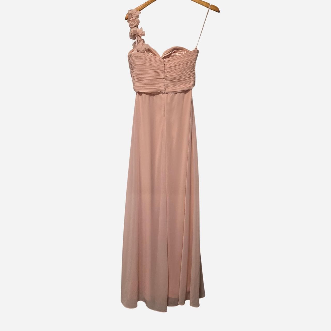 Blush Pink One Shoulder Chiffon Bridesmaid Dress — photo 5 of 7