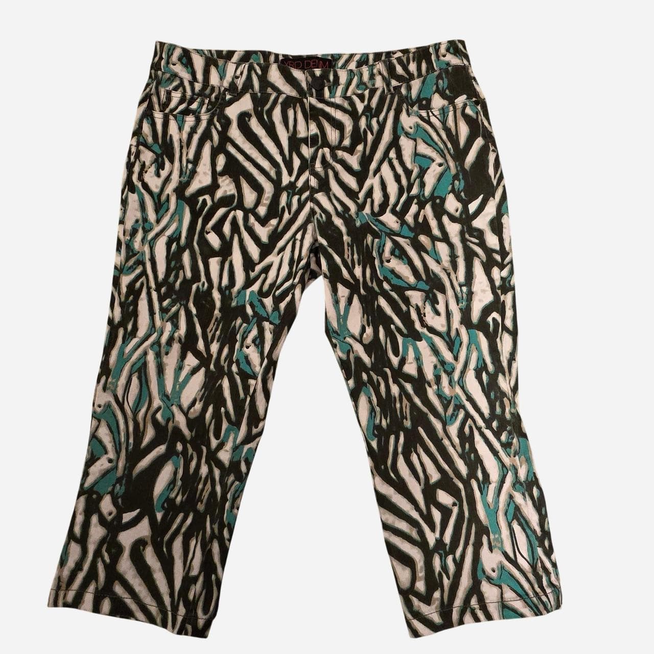 xrd denim abstract print cropped jeans teal black β photo 2 of 5