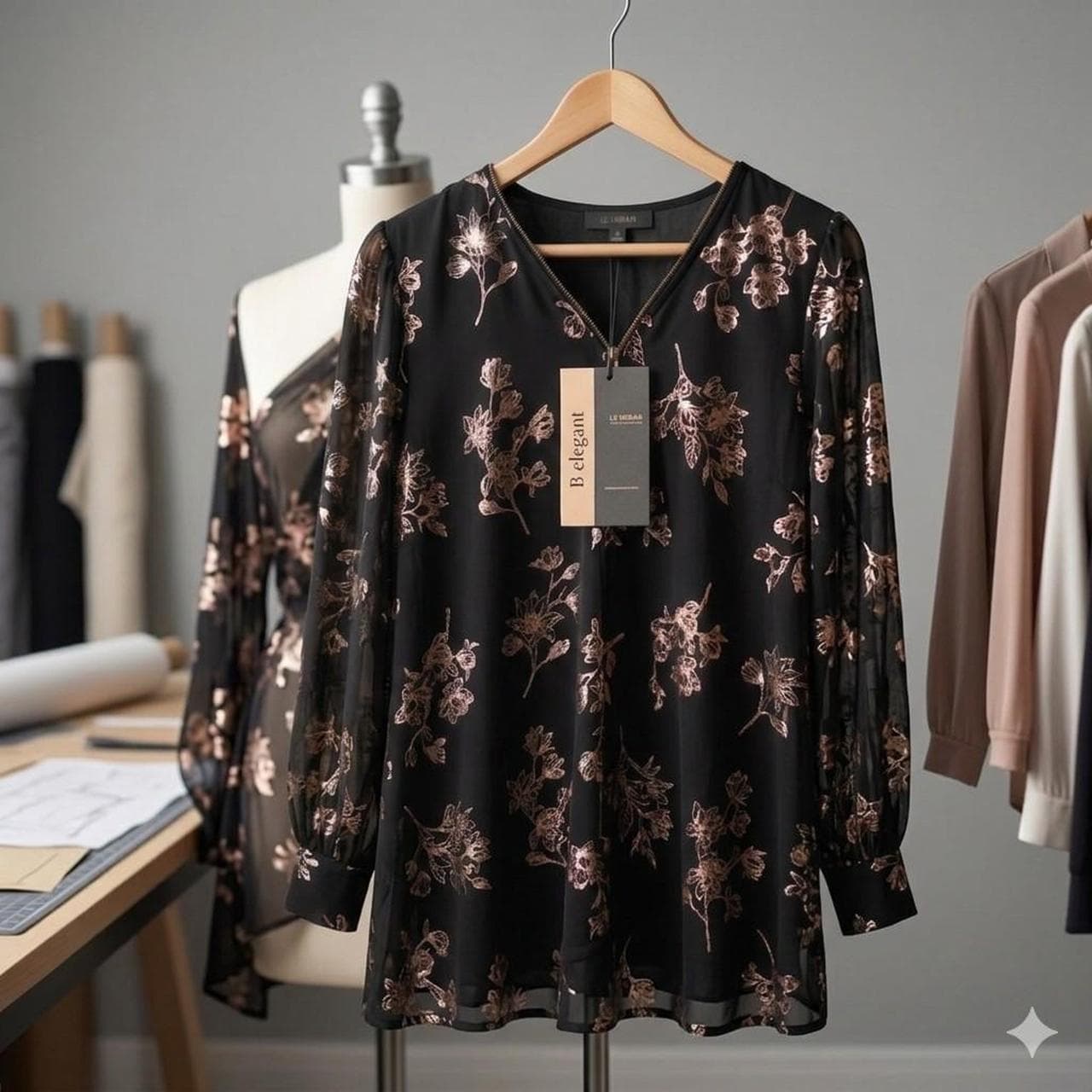 le urban mesh tunic black rose gold floral foil print β photo 1 of 8
