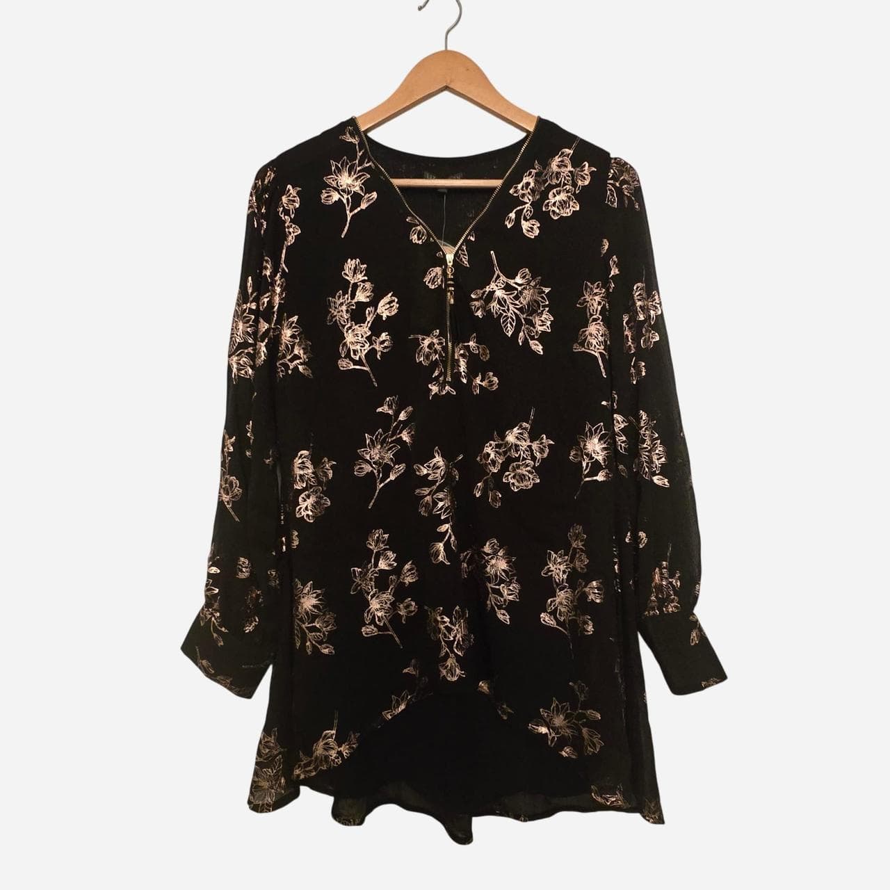 le urban mesh tunic black rose gold floral foil print β photo 2 of 8