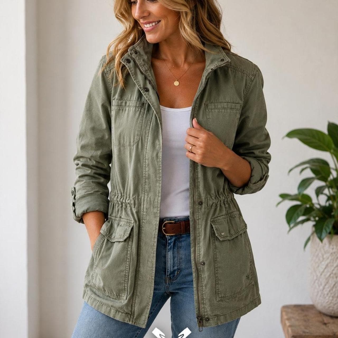 Crew Clothing Company Women’s Utility Jacket Olive Green