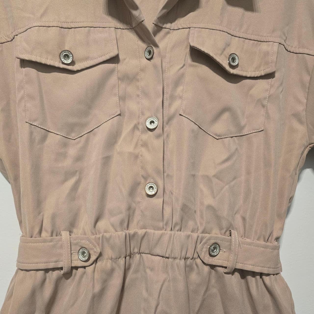 shein tan romper with pockets and belt β photo 3 of 6