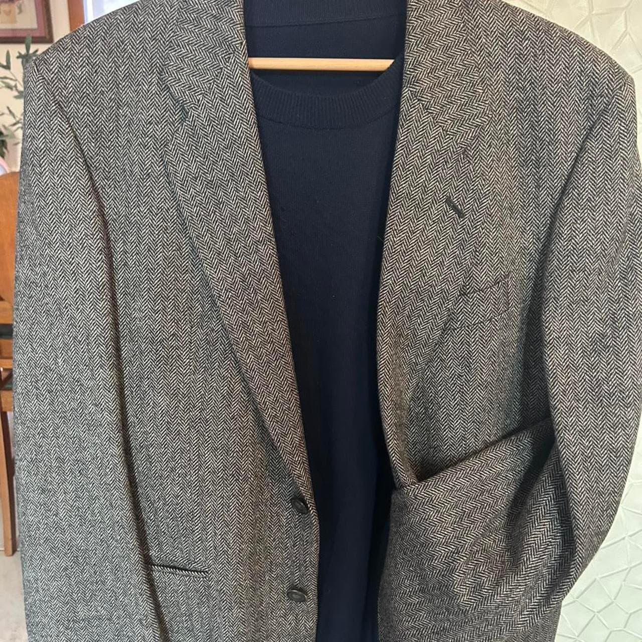 Vintage 70s St Michael Grey Herringbone Wool Tailored Blazer Jacket — photo 2 of 8