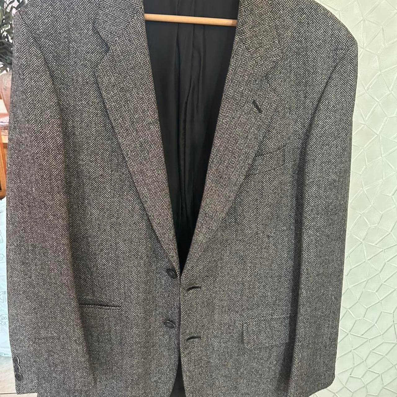 Vintage 70s St Michael Grey Herringbone Wool Tailored Blazer Jacket — photo 3 of 8