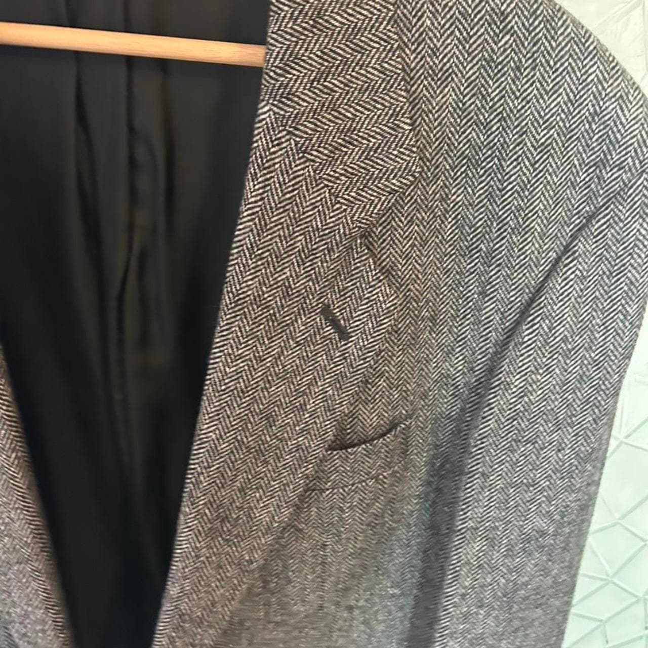 Vintage 70s St Michael Grey Herringbone Wool Tailored Blazer Jacket — photo 5 of 8