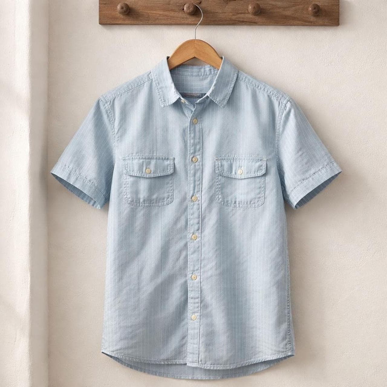 Country Road Vintage Light Blue Pinstripe Short Sleeve Button Up Shirt — photo 1 of 3