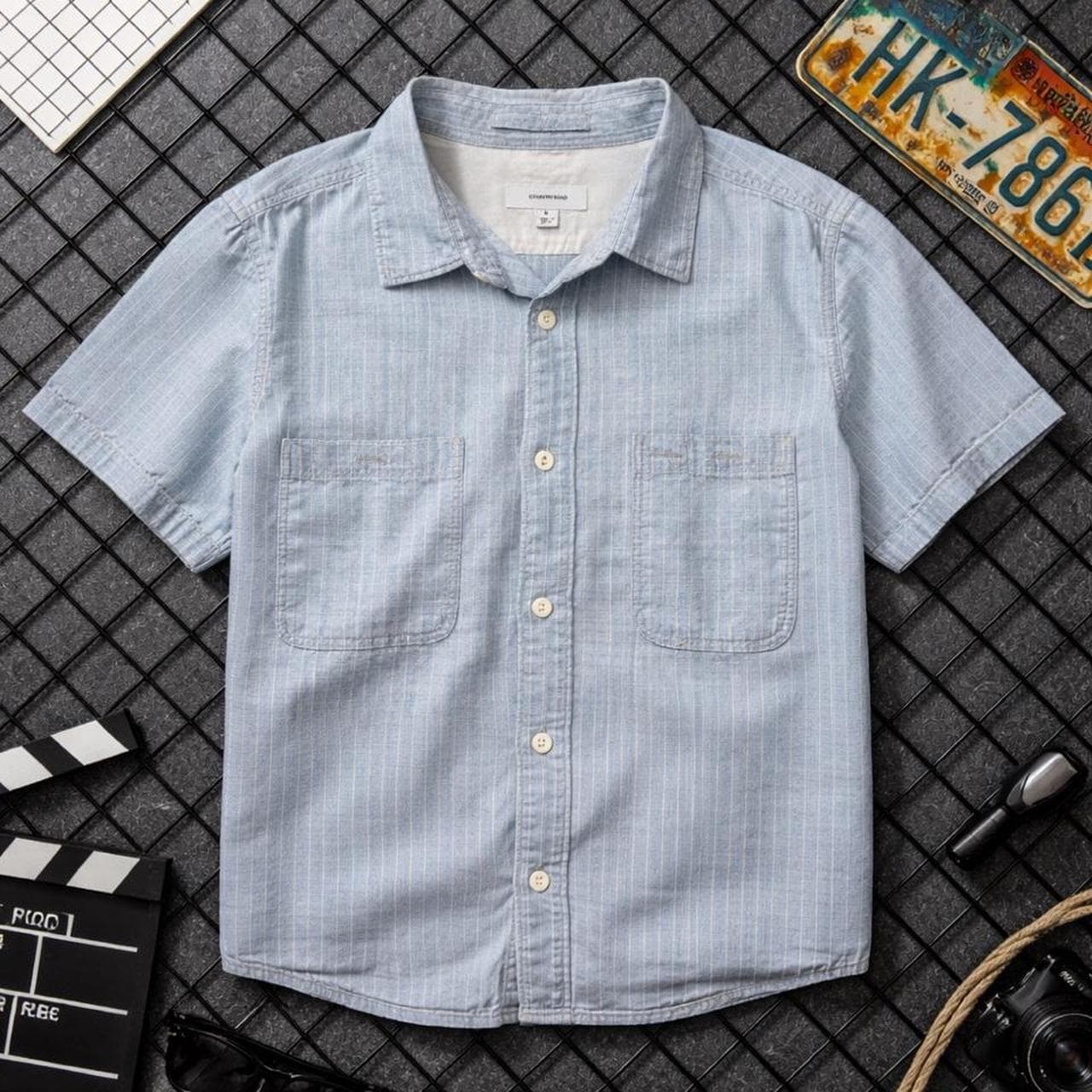 Country Road Vintage Light Blue Pinstripe Short Sleeve Button Up Shirt — photo 2 of 3