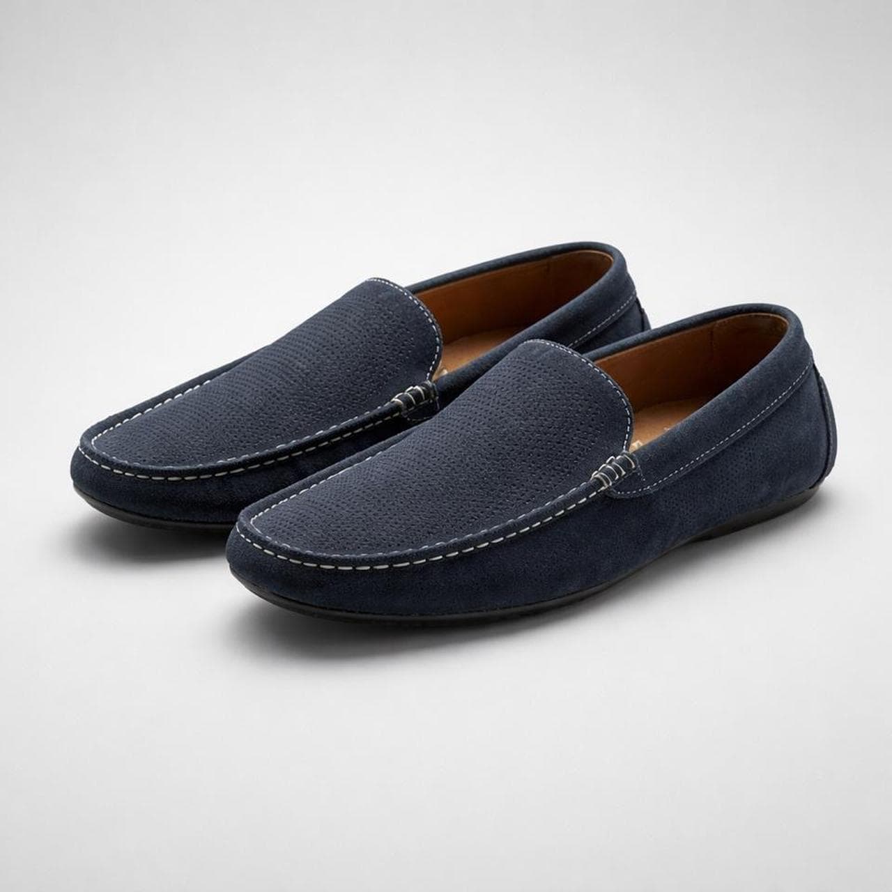Jeff Banks London Navy Suede Perforated Slip On Driving Loafers — photo 2 of 7