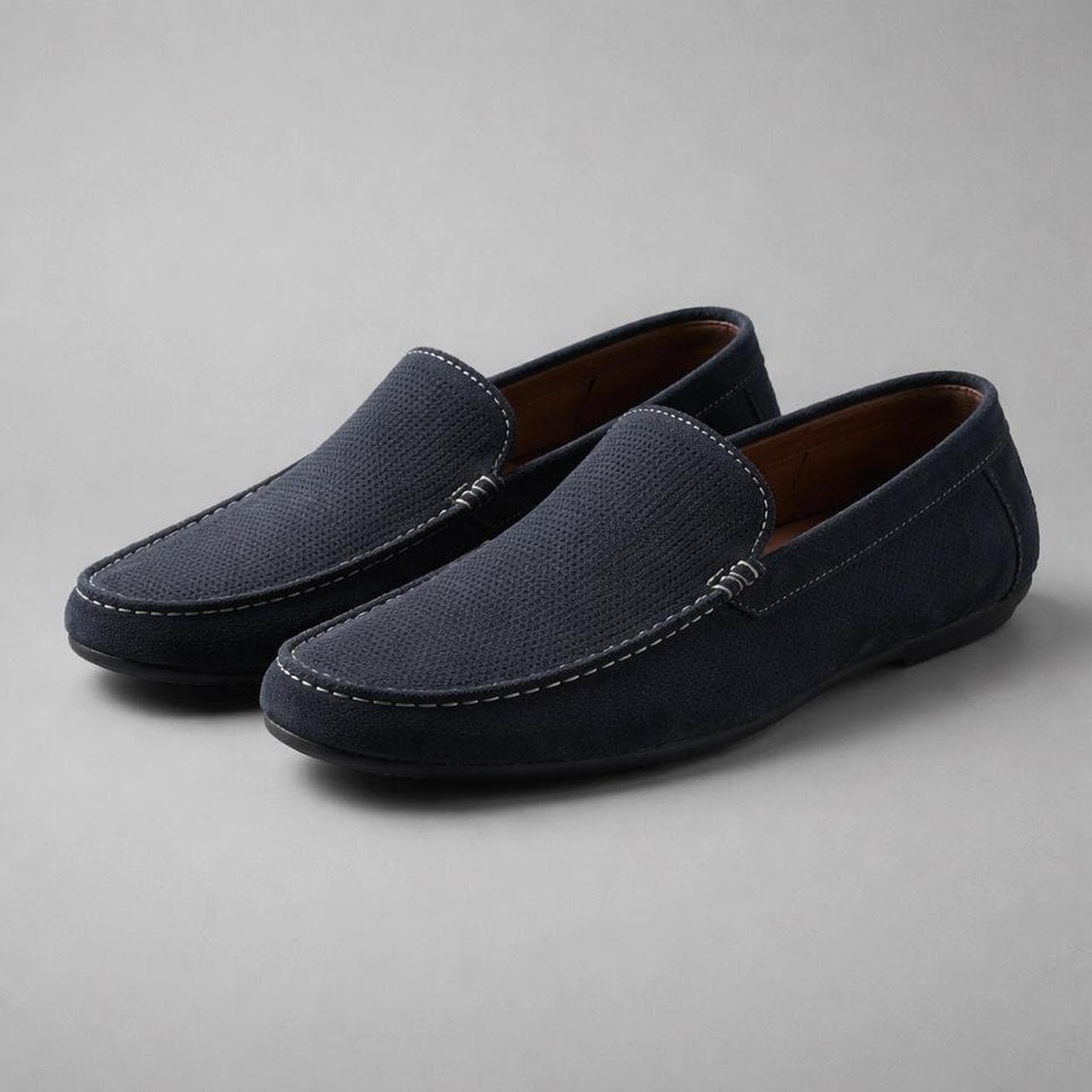 Jeff Banks London Navy Suede Perforated Slip On Driving Loafers — photo 3 of 7