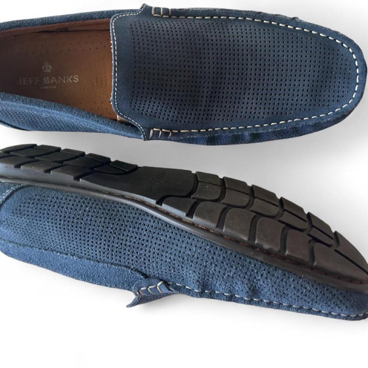 Jeff Banks London Navy Suede Perforated Slip On Driving Loafers — photo 5 of 7