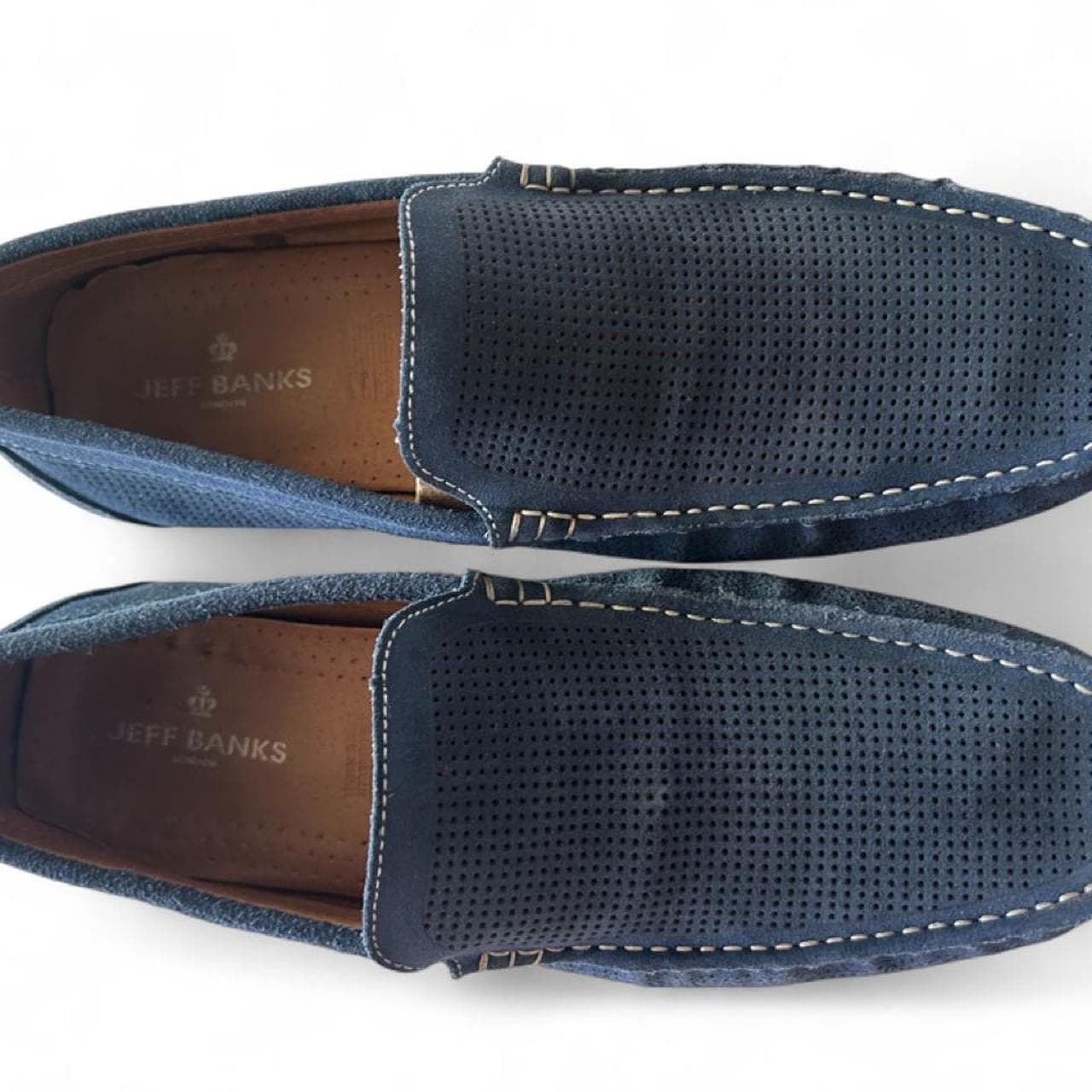 Jeff Banks London Navy Suede Perforated Slip On Driving Loafers — photo 6 of 7