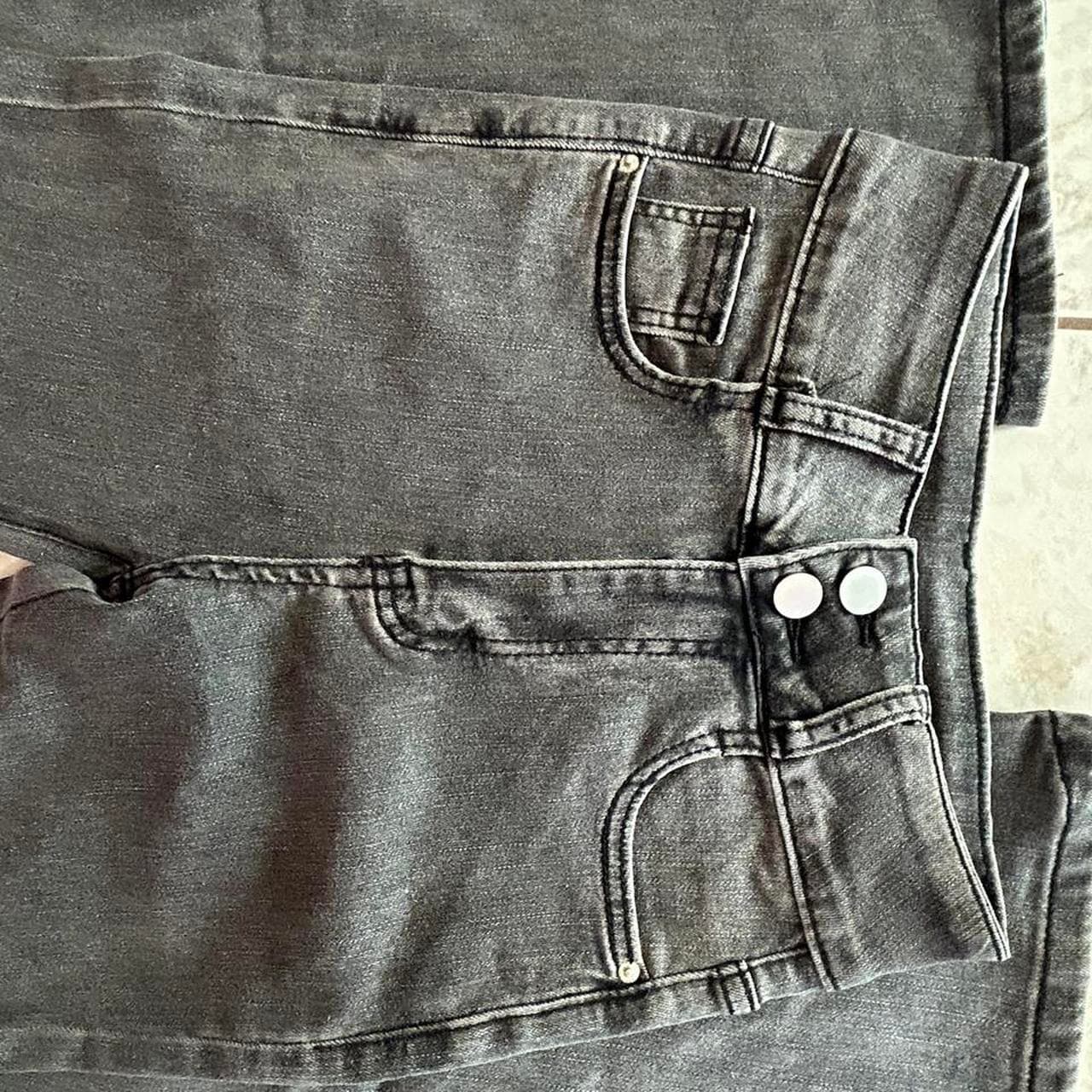 Women's Mid-Rise Stretch Flare Jeans With Front Split Hem In Charcoal Black — photo 5 of 6