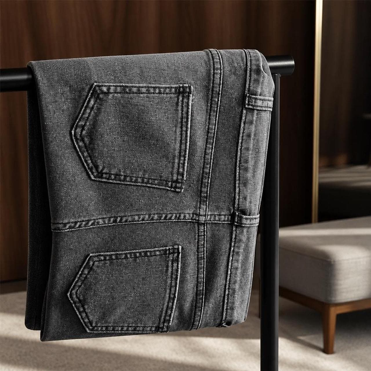 Women's Mid-Rise Stretch Flare Jeans With Front Split Hem In Charcoal Black — photo 6 of 6