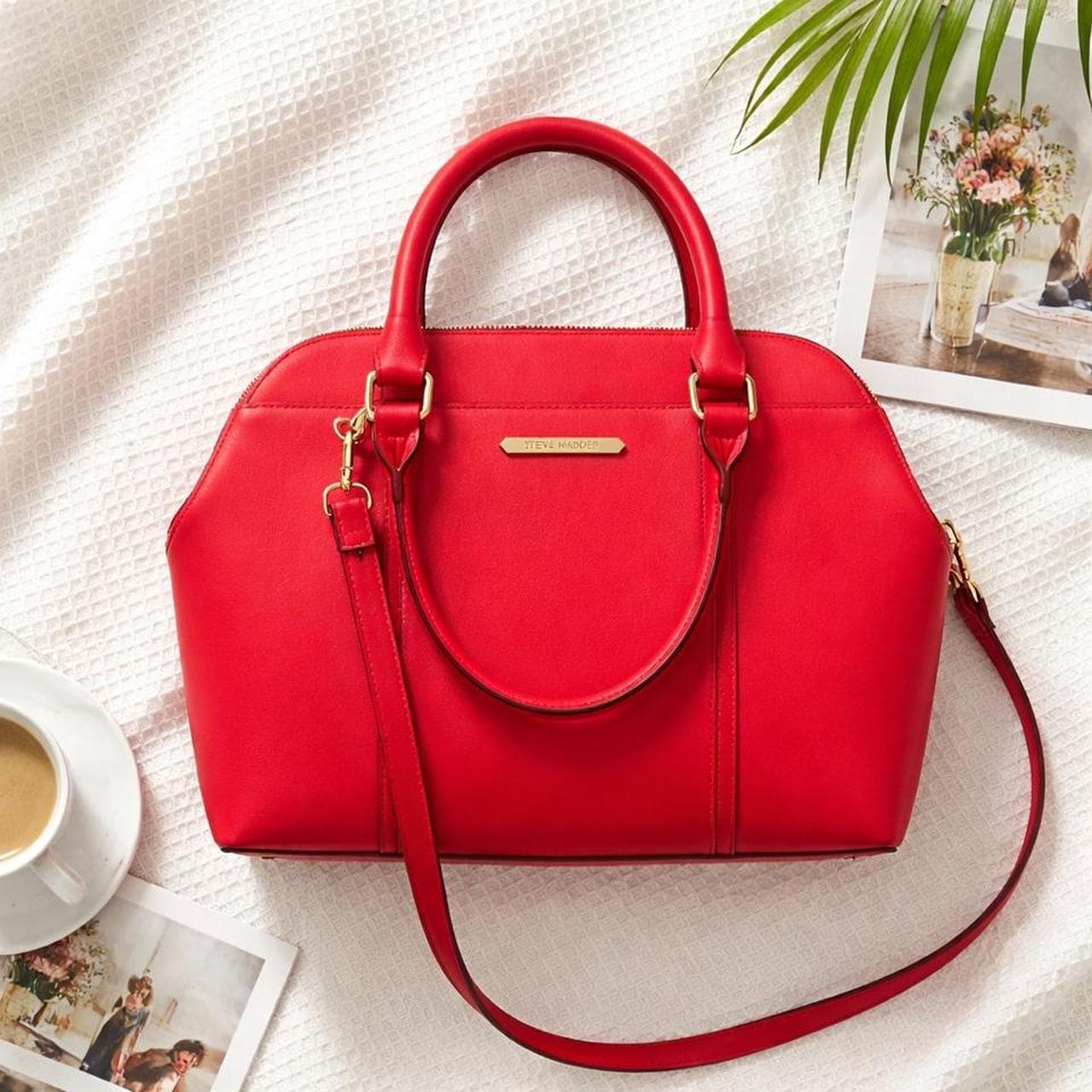 Steve Madden Large Structured Handbag In Bright Red With Gold Tone Hardware — photo 2 of 8