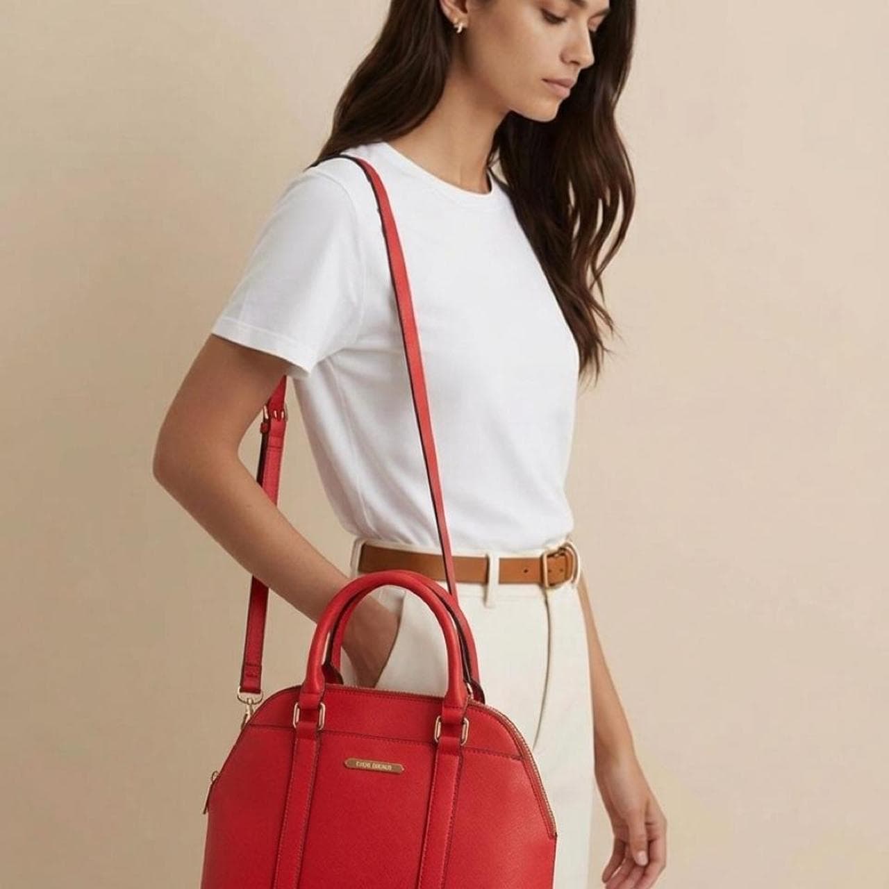 Steve Madden Large Structured Handbag In Bright Red With Gold Tone Hardware — photo 3 of 8