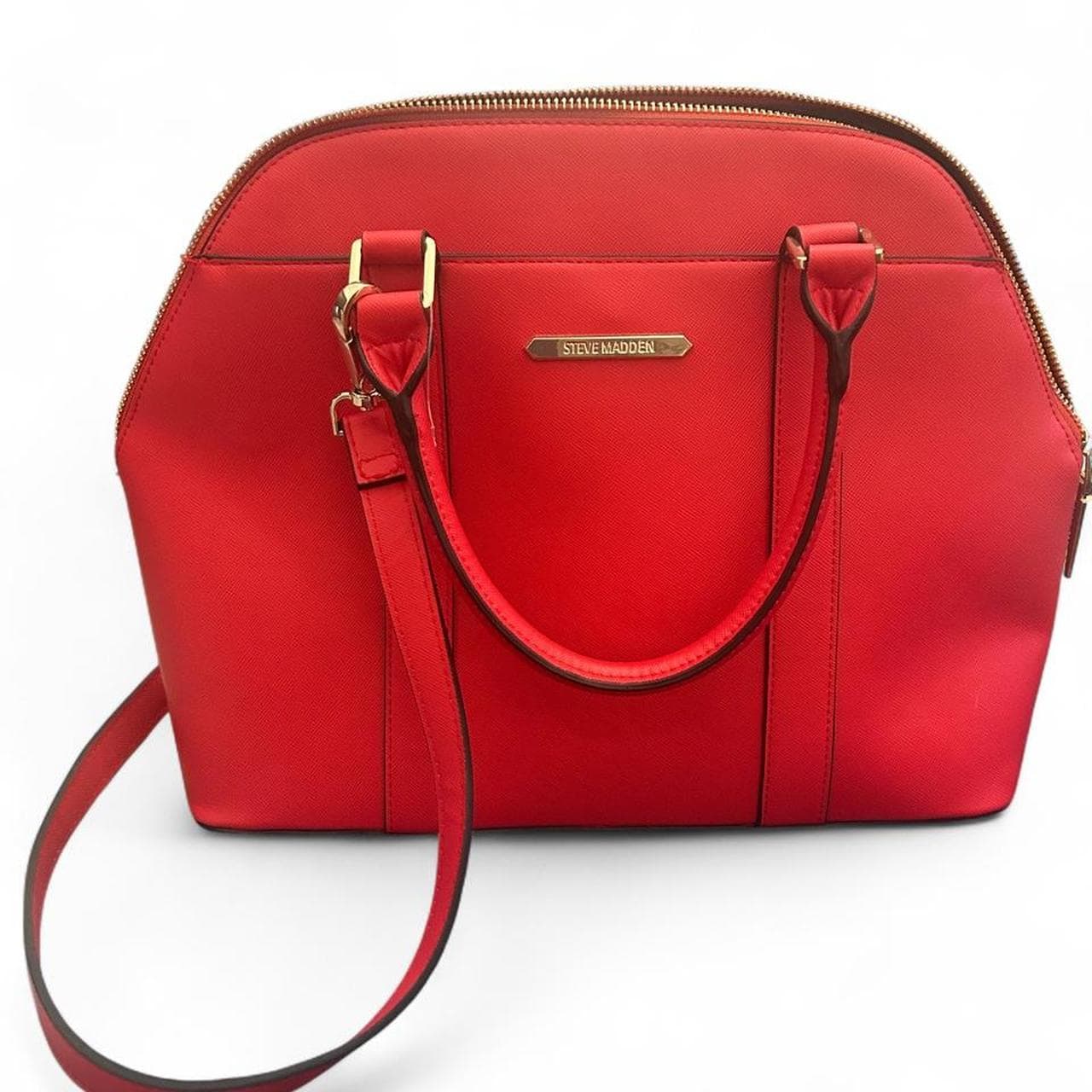 Steve Madden Large Structured Handbag In Bright Red With Gold Tone Hardware — photo 6 of 8
