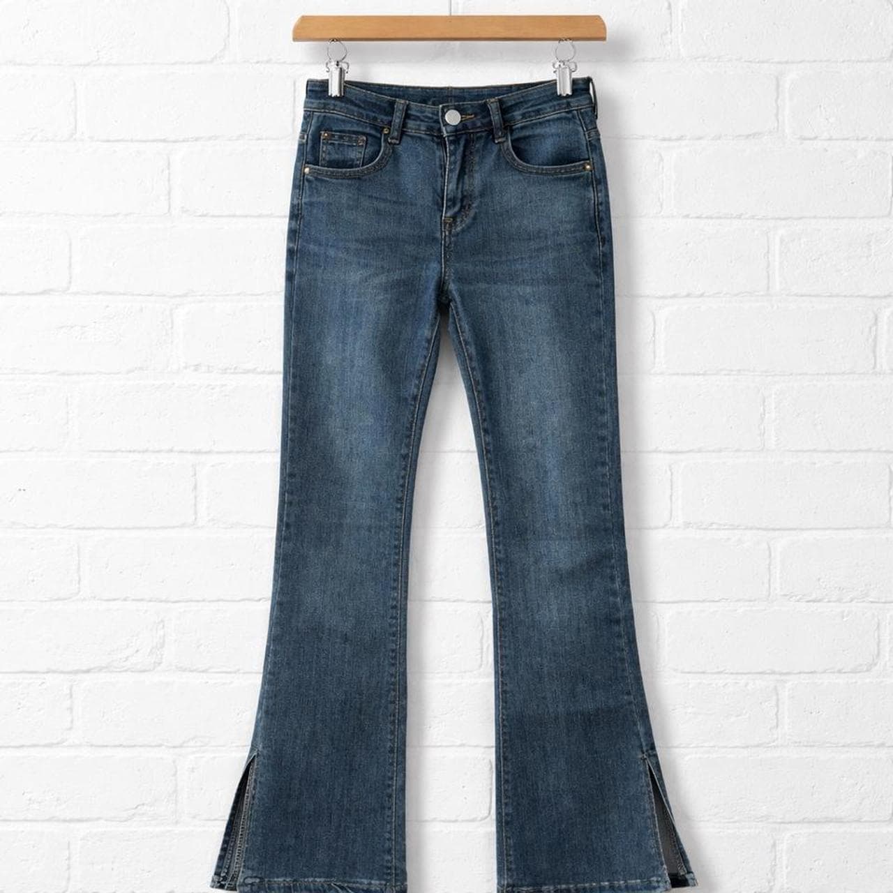 Women's Y2K Blue Denim Flare Jeans With Side Split Hems — photo 3 of 5