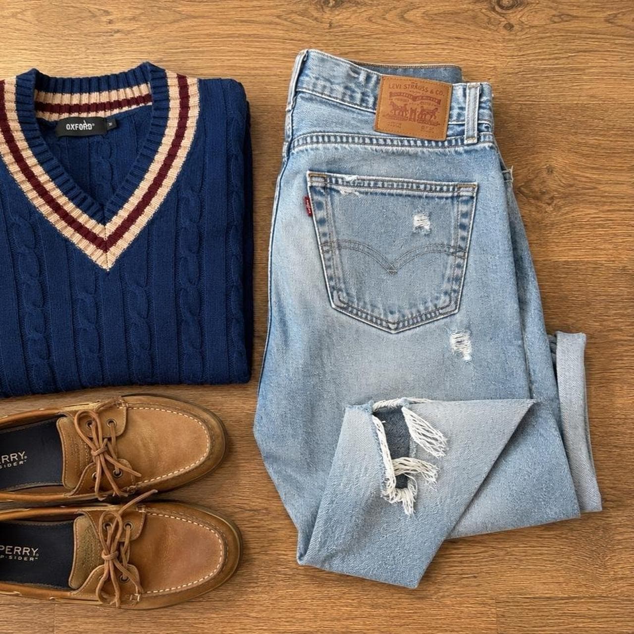Cotton On Cable Knit V-Neck Sweater In Navy Blue — photo 3 of 7