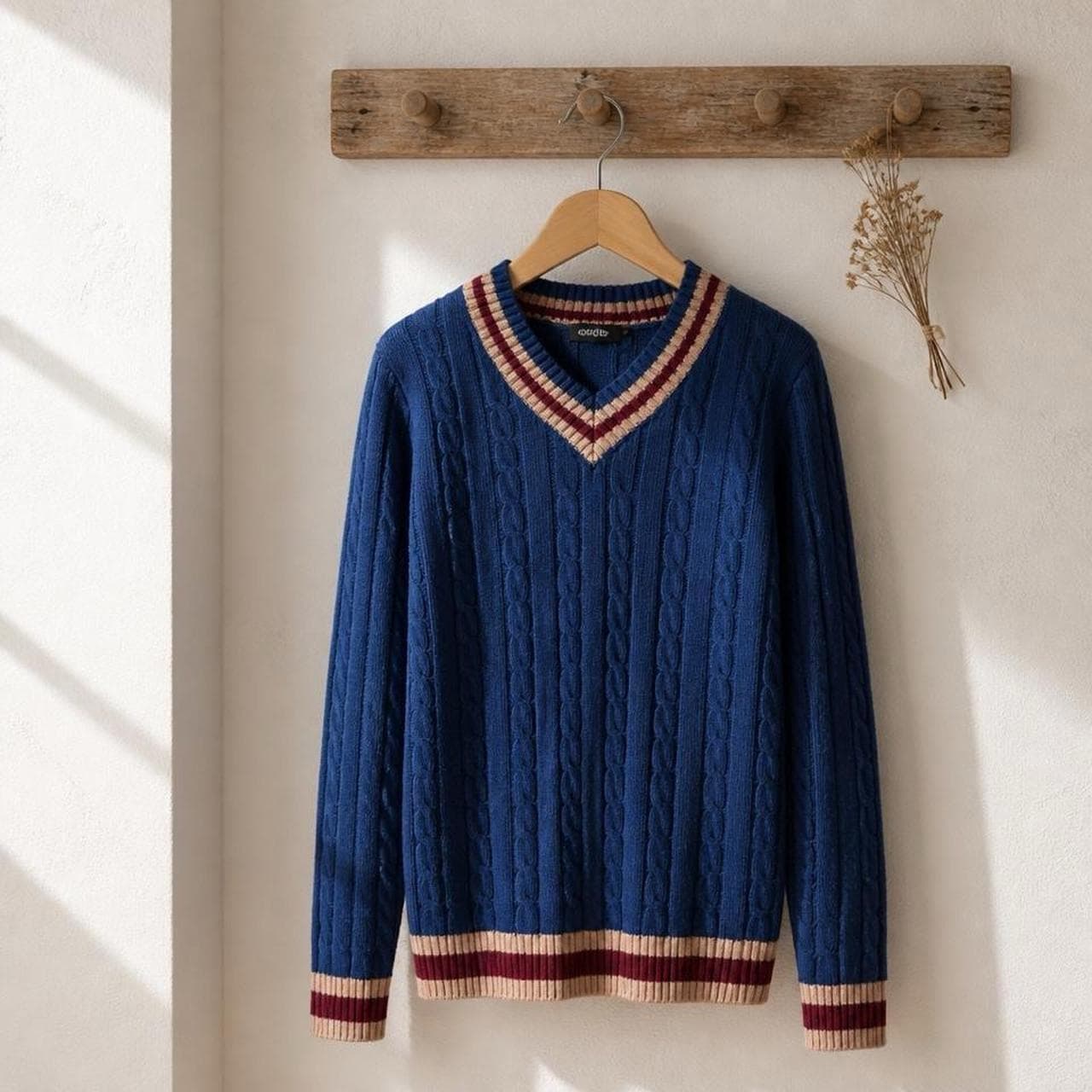 Cotton On Cable Knit V-Neck Sweater In Navy Blue — photo 5 of 7