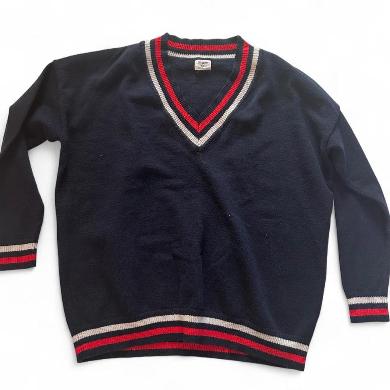 Cotton On Cable Knit V-Neck Sweater In Navy Blue — photo 6 of 7