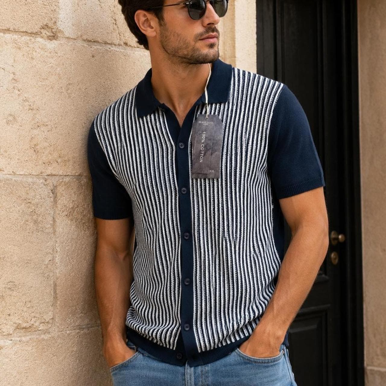 Brave Soul London Men's Knitted Button Front Polo Shirt — photo 2 of 6