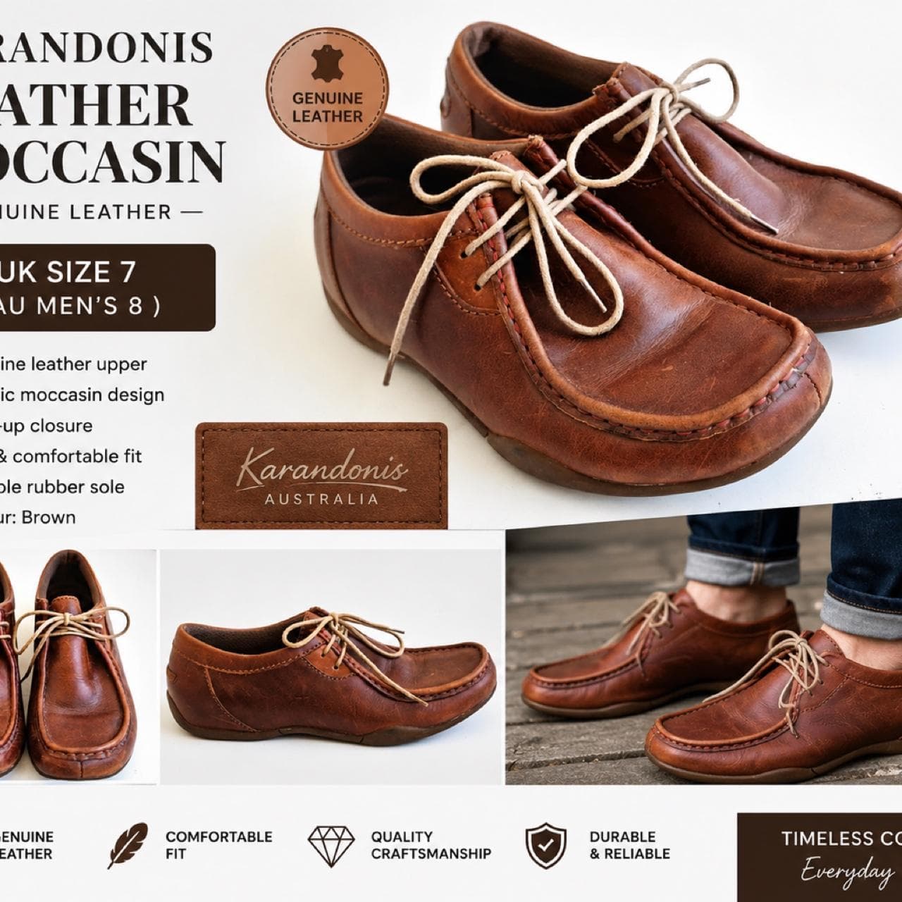 Vintage Karandonis Genuine Leather Moccasin Boat Shoes — photo 1 of 6