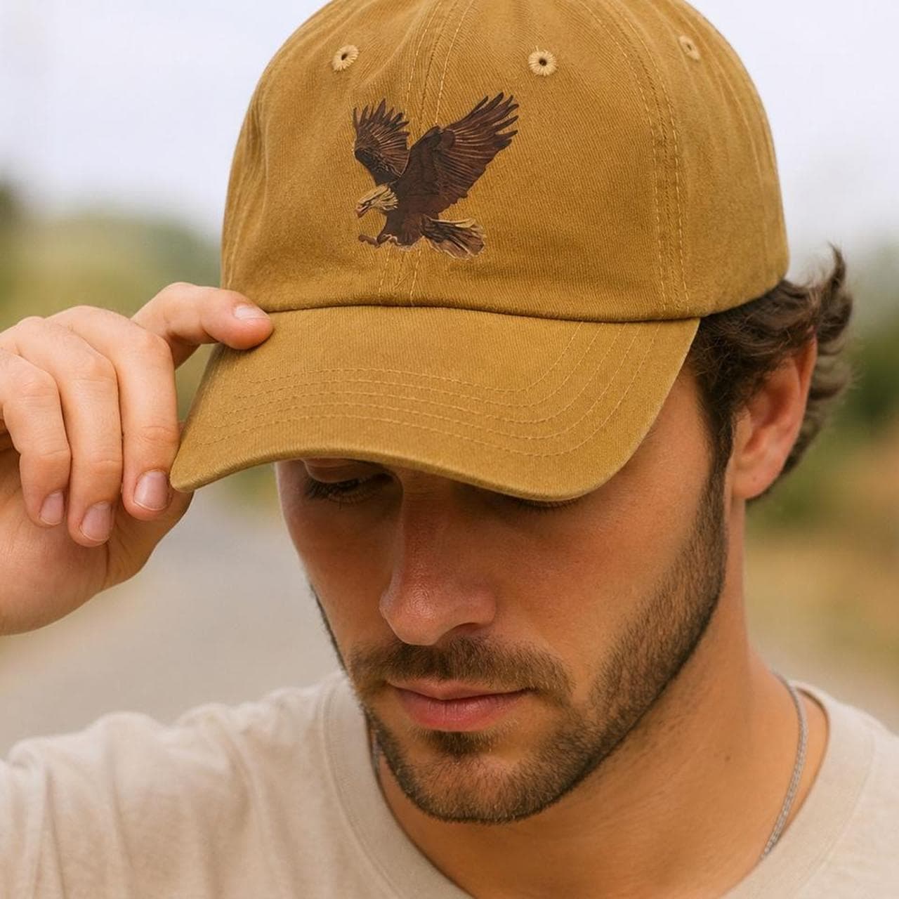 Unisex Vintage-Wash Eagle Graphic Baseball Cap Tan — photo 1 of 3