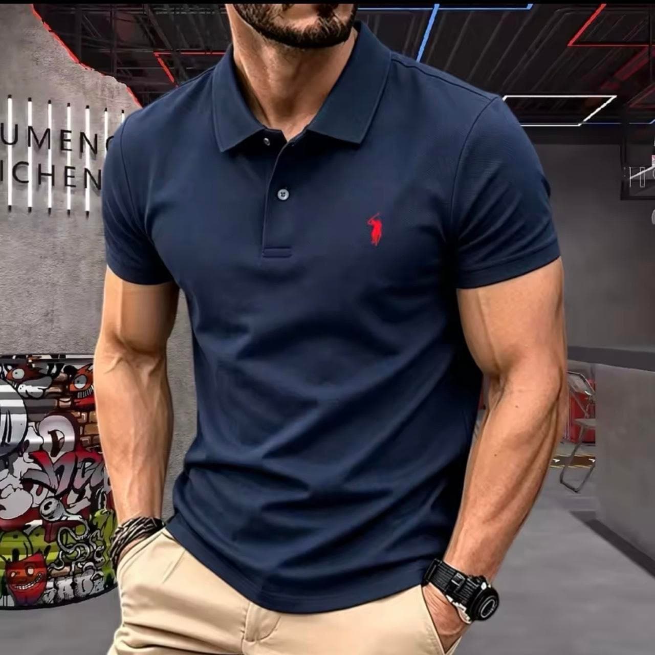 Men's Navy Blue Muscle Fit Polo Shirt — photo 1 of 2