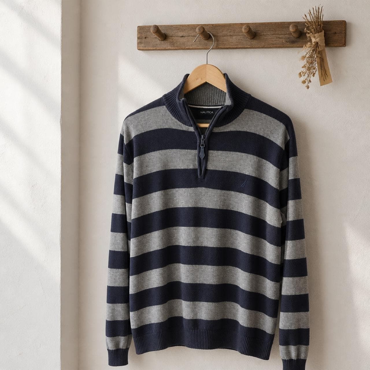 Nautica Men's Blue Quarter Zip Cotton Knit Jumper — photo 1 of 5
