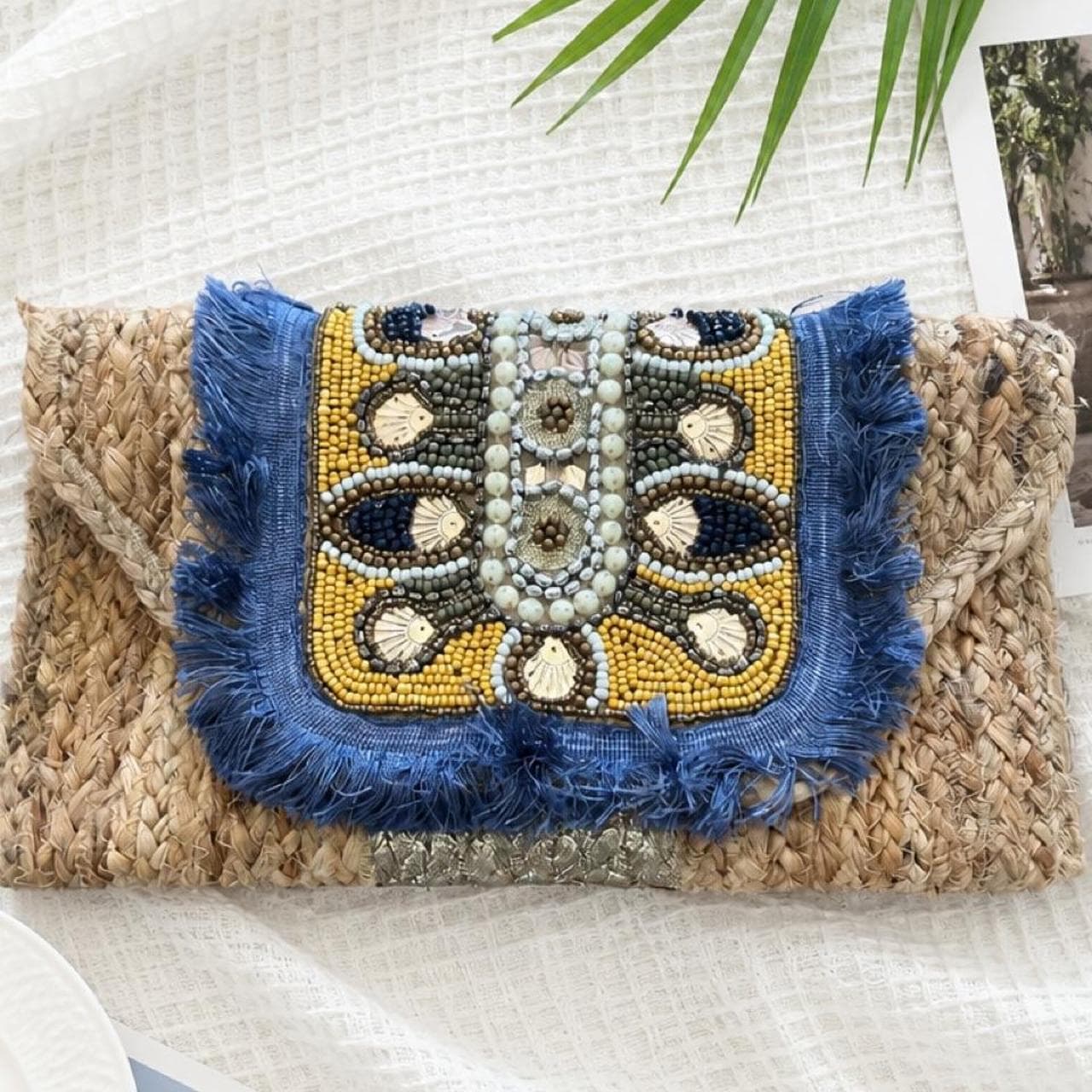 Genesis Women's Boho Woven Rattan Clutch Bag With Beaded Statement Design — photo 3 of 5