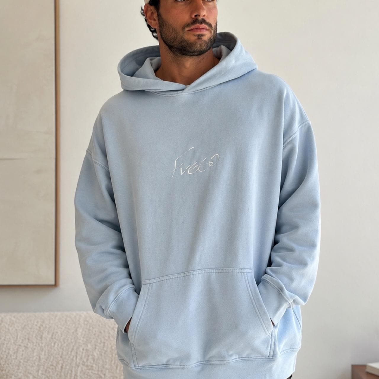 Fuego Oversized Fleece Hoodie In Baby Blue — photo 2 of 5