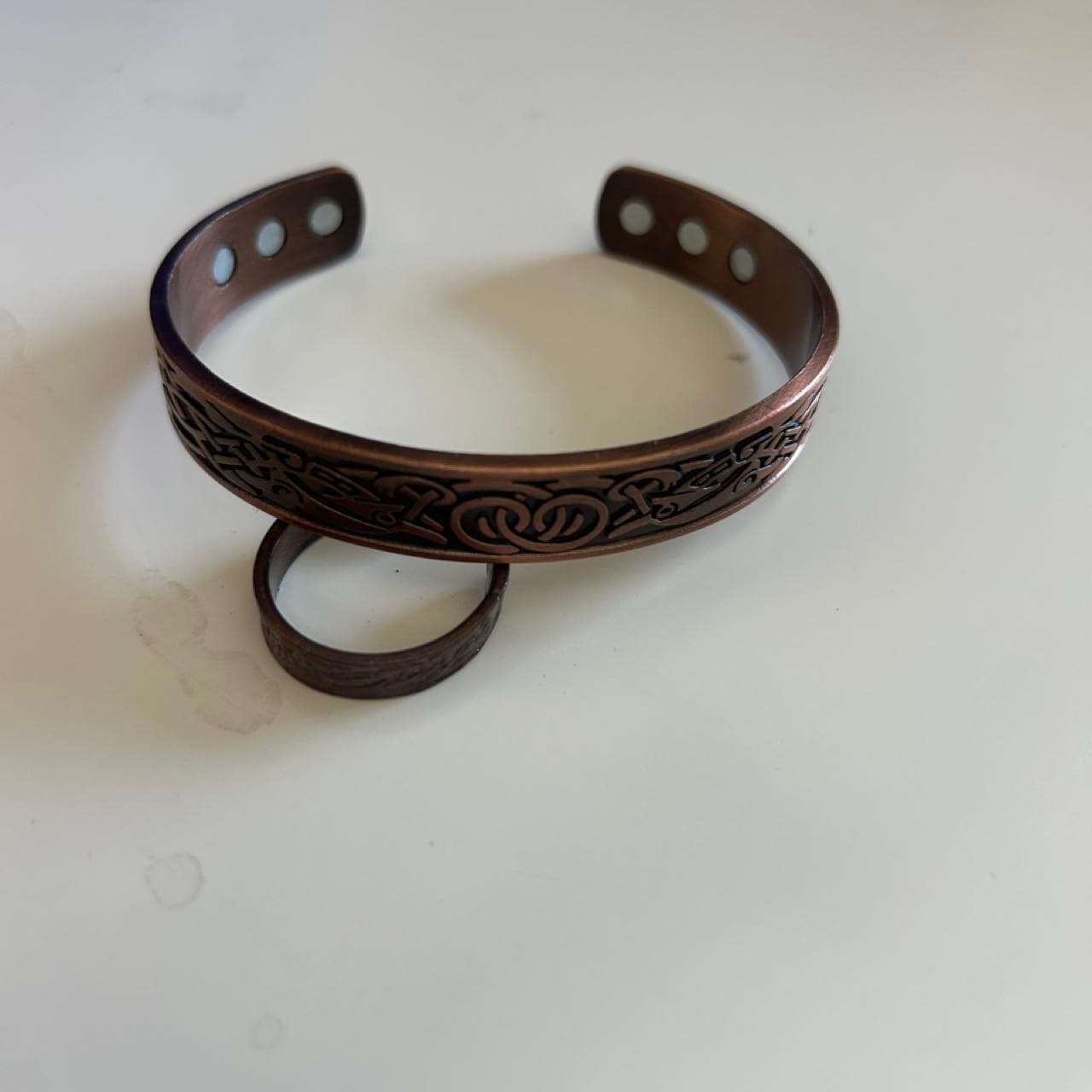 Celtic Inspired Copper Magnetic Bracelet And Matching Ring Set Unisex — photo 2 of 2