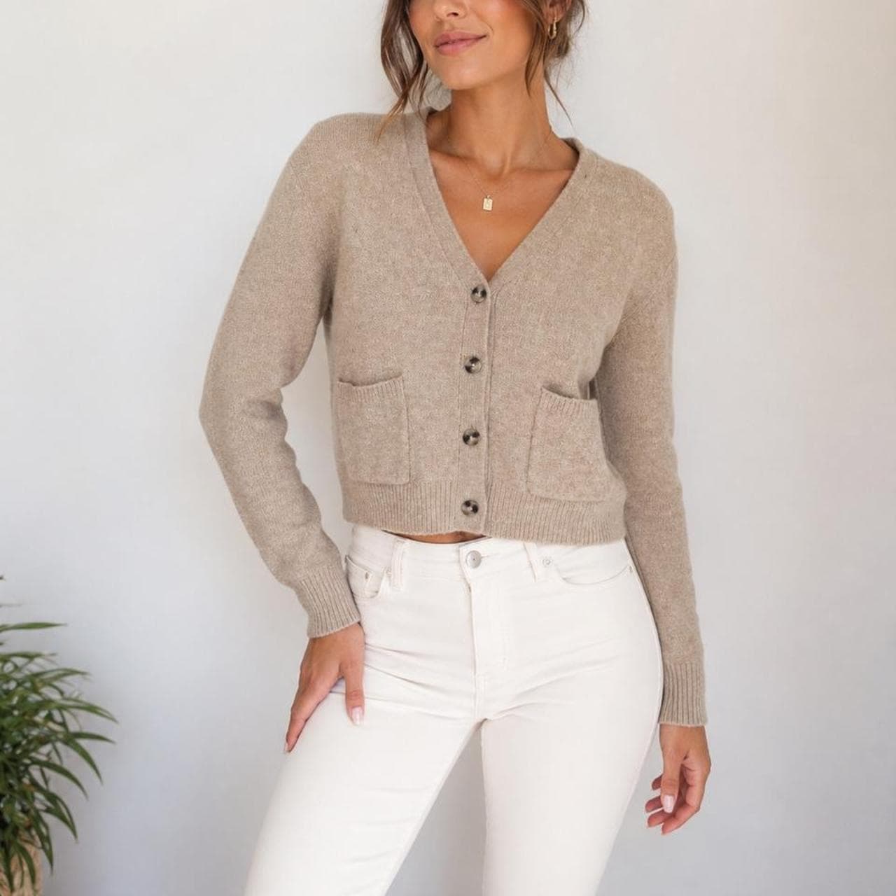 Dannii Minogue Petites Cropped Cardigan Tan — photo 1 of 6