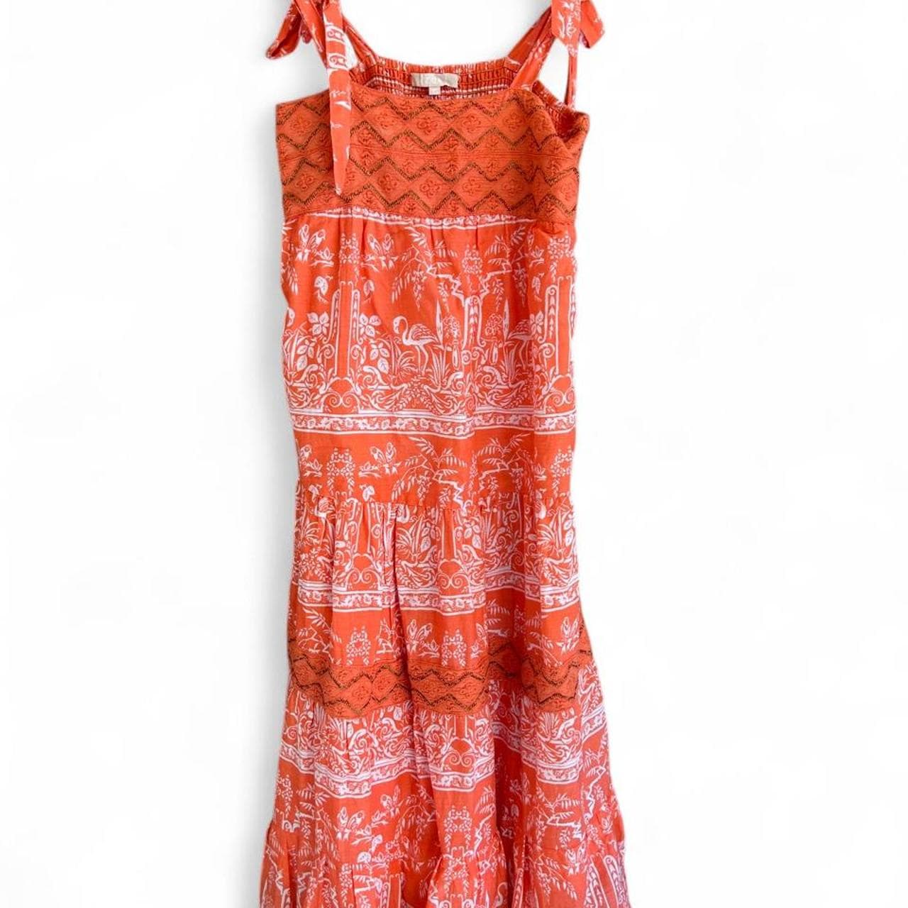 Azure Tropical Print Embroidered Tiered Sundress — photo 3 of 6