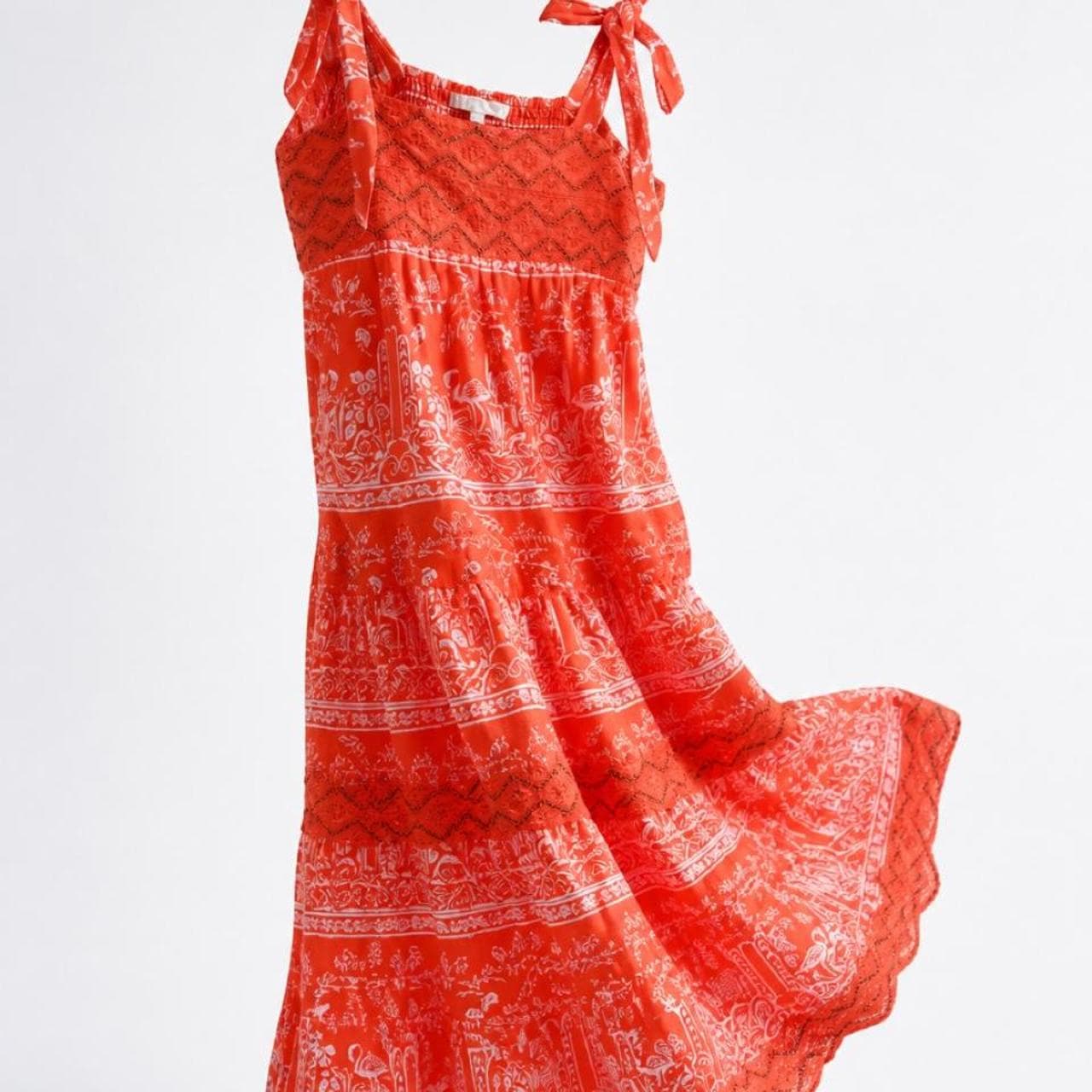 Azure Tropical Print Embroidered Tiered Sundress — photo 5 of 6