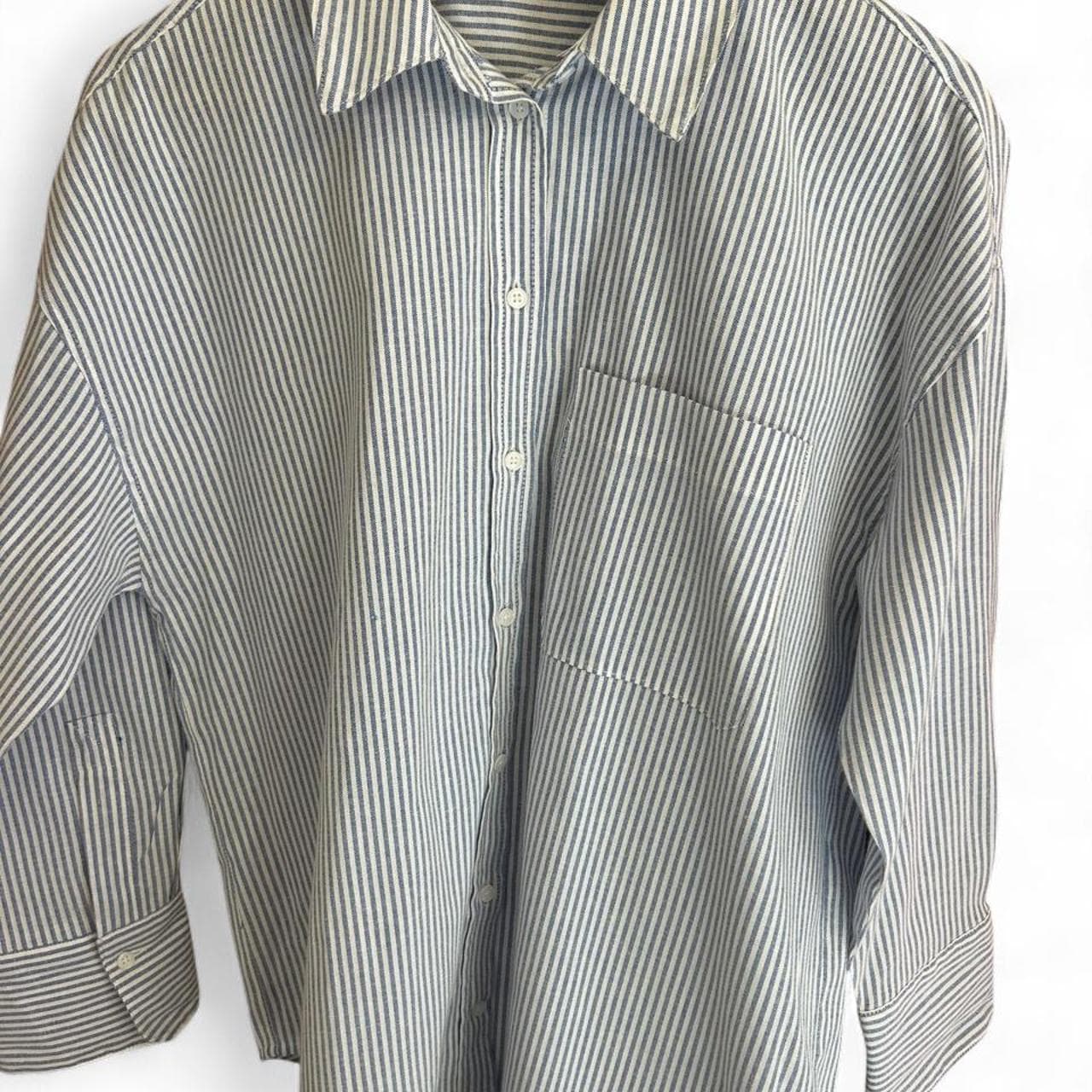 Zara Women's Blue And White Pinstripe Cotton Shirt — photo 5 of 5