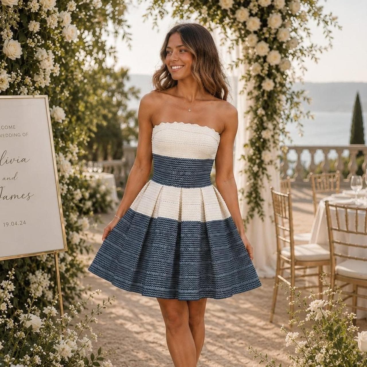 Cooper St Navy And Cream Strapless Dress β photo 1 of 7