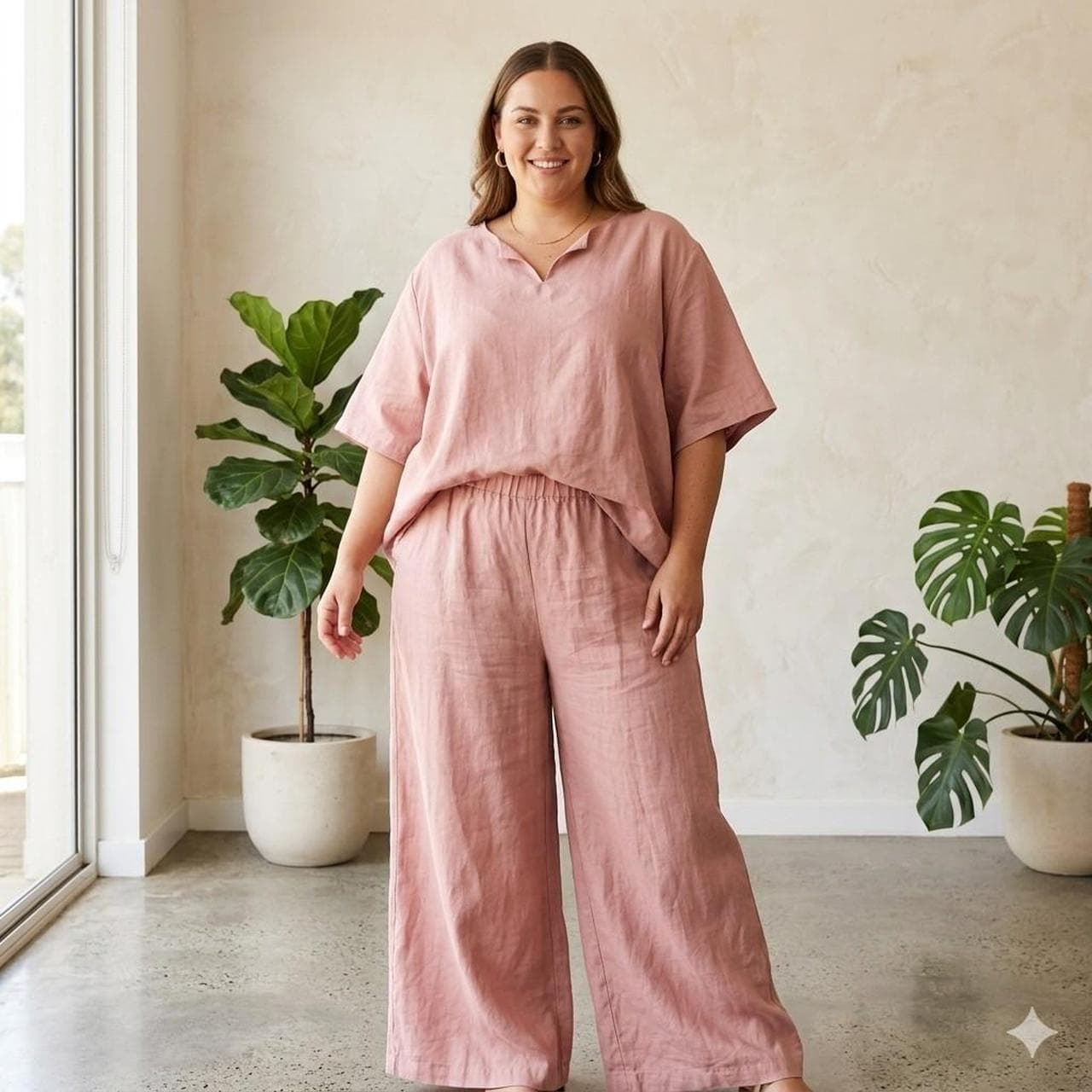 Dusty Pink Linen Look Top And Pants Set โ photo 1 of 8