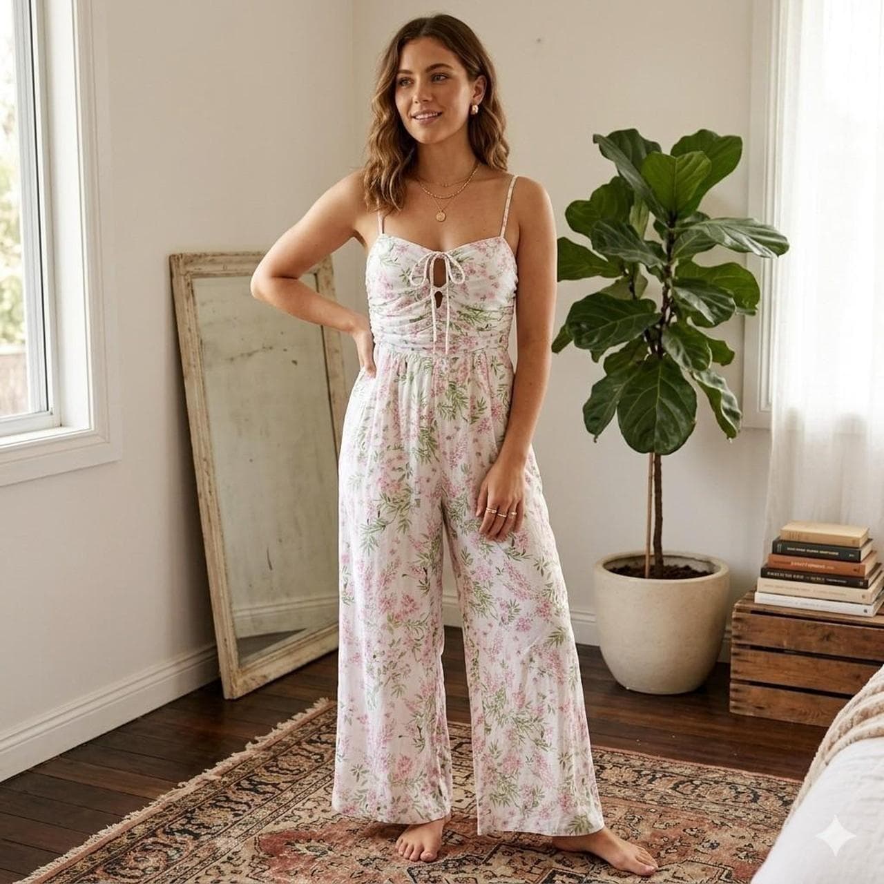 Dotti White Floral Wide Leg Tie Front Jumpsuit β photo 1 of 6