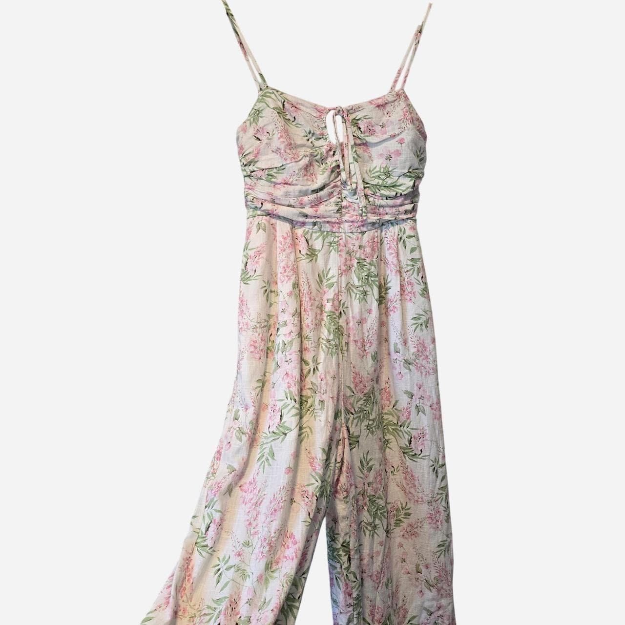 Dotti White Floral Wide Leg Tie Front Jumpsuit β photo 2 of 6