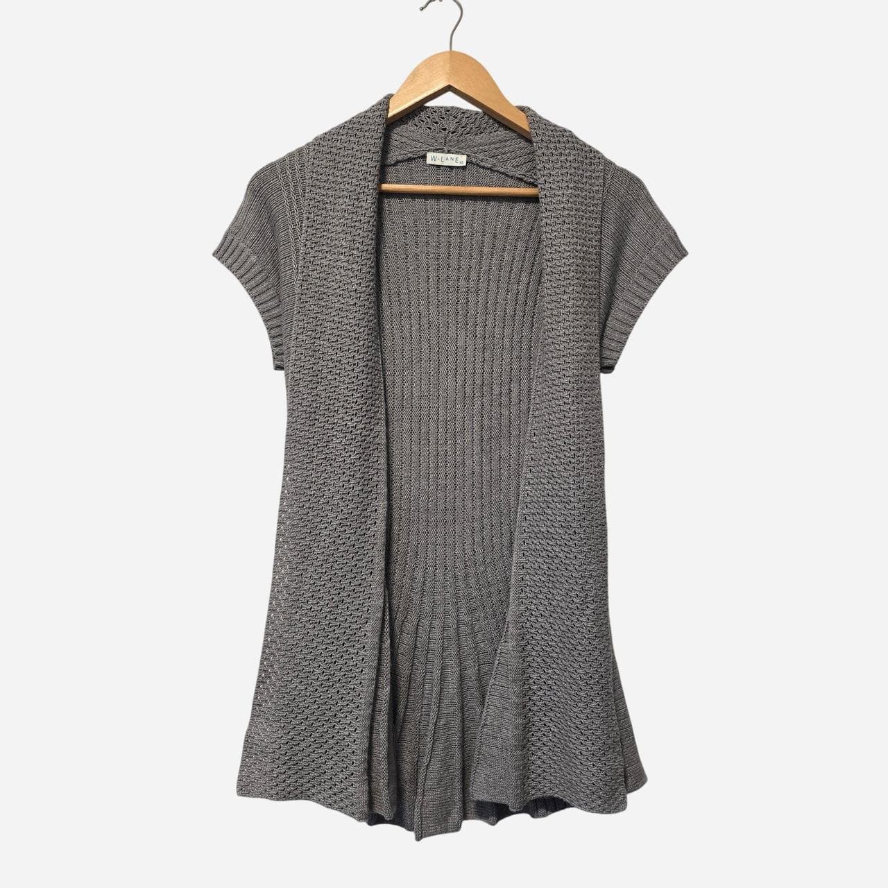 W Lane Grey Knit Cardigan With Pleated Hem And Short Sleeves โ photo 2 of 7
