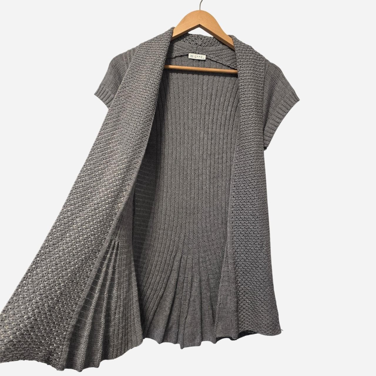 W Lane Grey Knit Cardigan With Pleated Hem And Short Sleeves โ photo 3 of 7