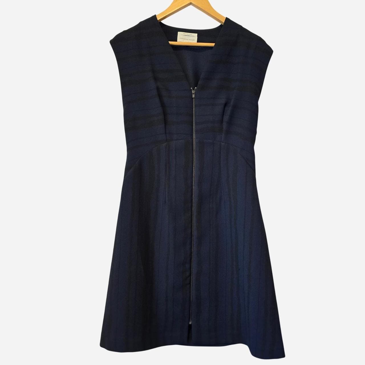 Veronika Maine Navy Blue Pinstripe Dress With Zipper Detail — photo 2 of 6