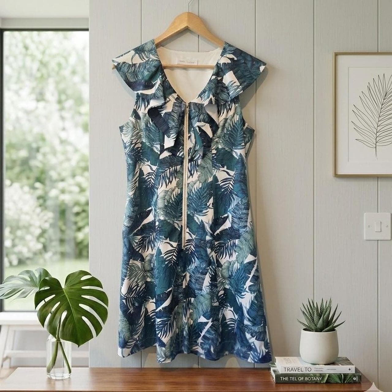 White House Black Market Tropical Print Ruffle Collar Dress — photo 1 of 5