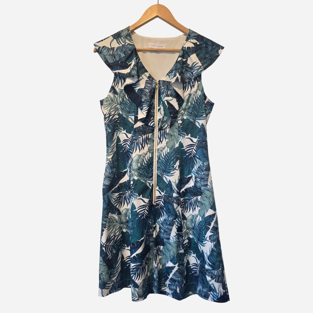 White House Black Market Tropical Print Ruffle Collar Dress — photo 2 of 5