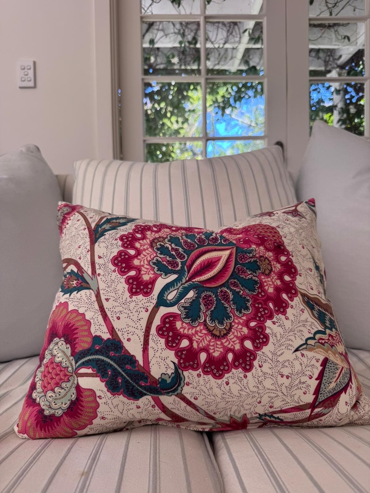 Giselle Aqua Floral Knife-Edge Cushions Colefax Fowler Linen Designer Cushion — photo 2 of 6