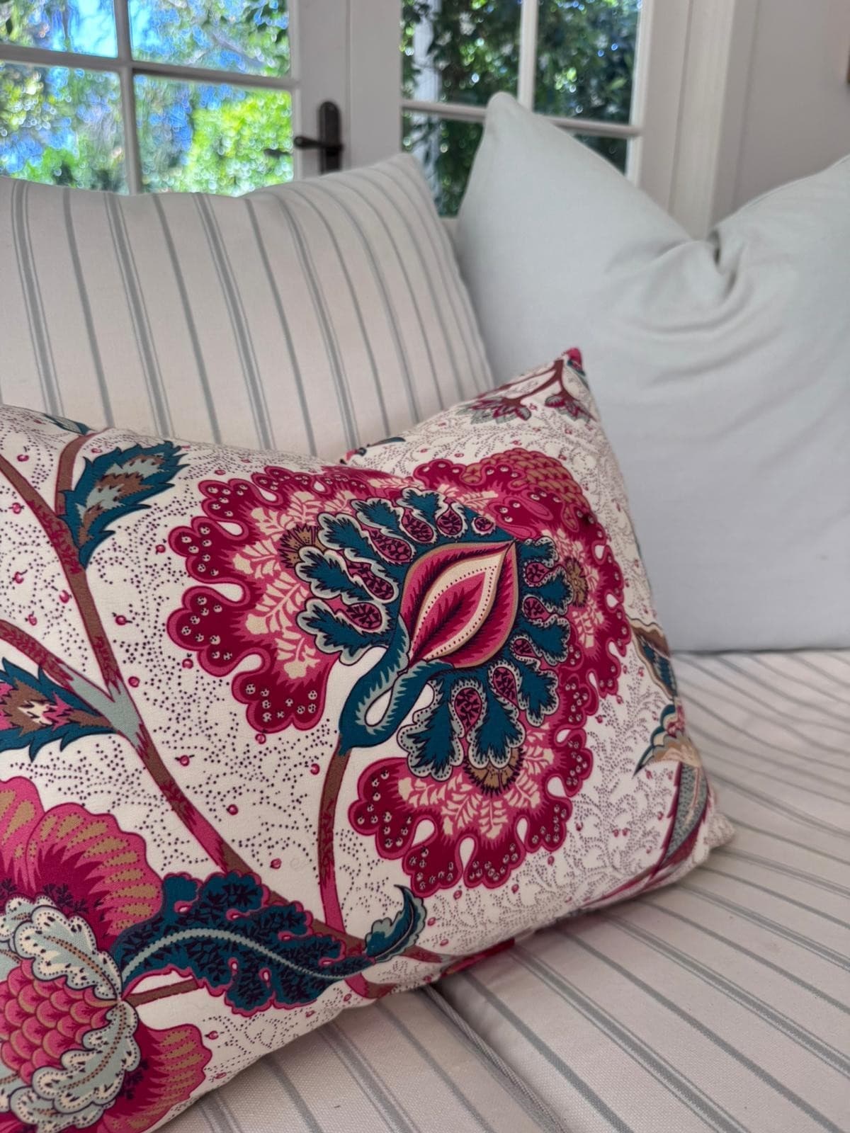 Giselle Aqua Floral Knife-Edge Cushions Colefax Fowler Linen Designer Cushion — photo 3 of 6