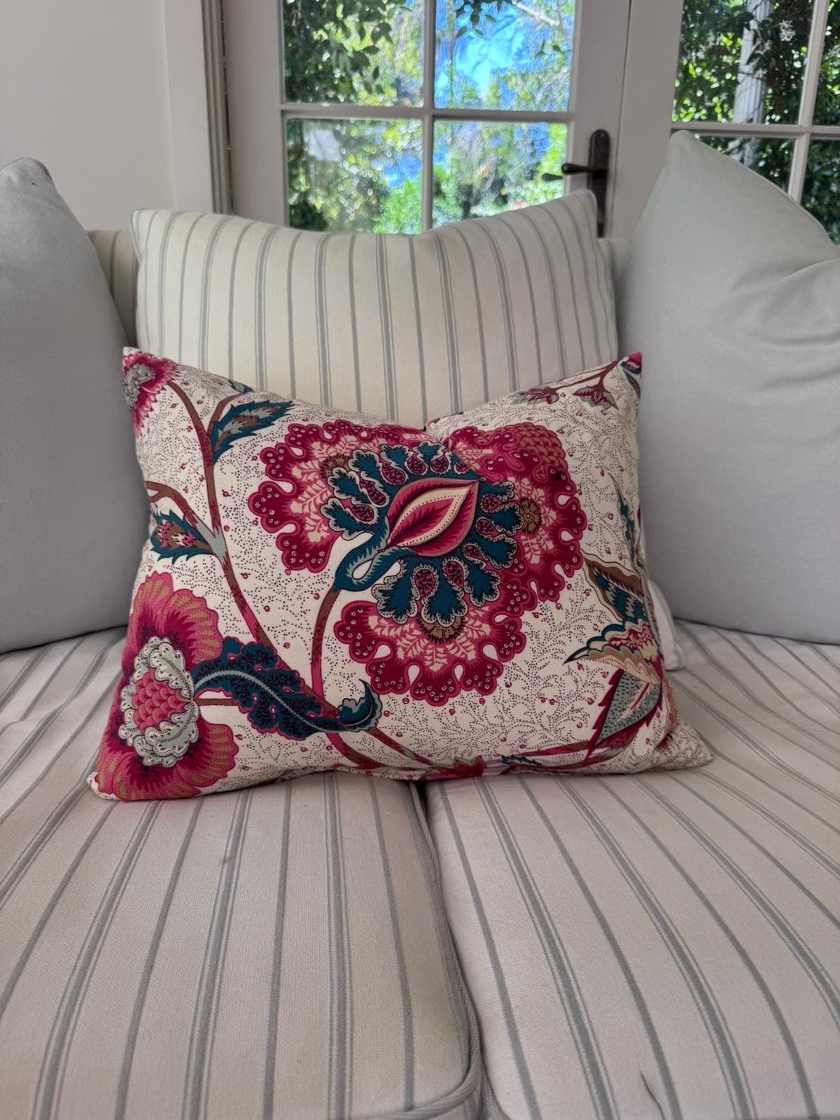 Giselle Aqua Floral Knife-Edge Cushions Colefax Fowler Linen Designer Cushion — photo 4 of 6